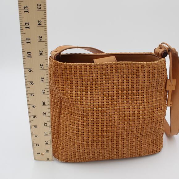 Fossil Crossbody Bag Y2K Woven Straw Tan Leather Strap Vintage Shoulder Purse - Picture 6 of 13